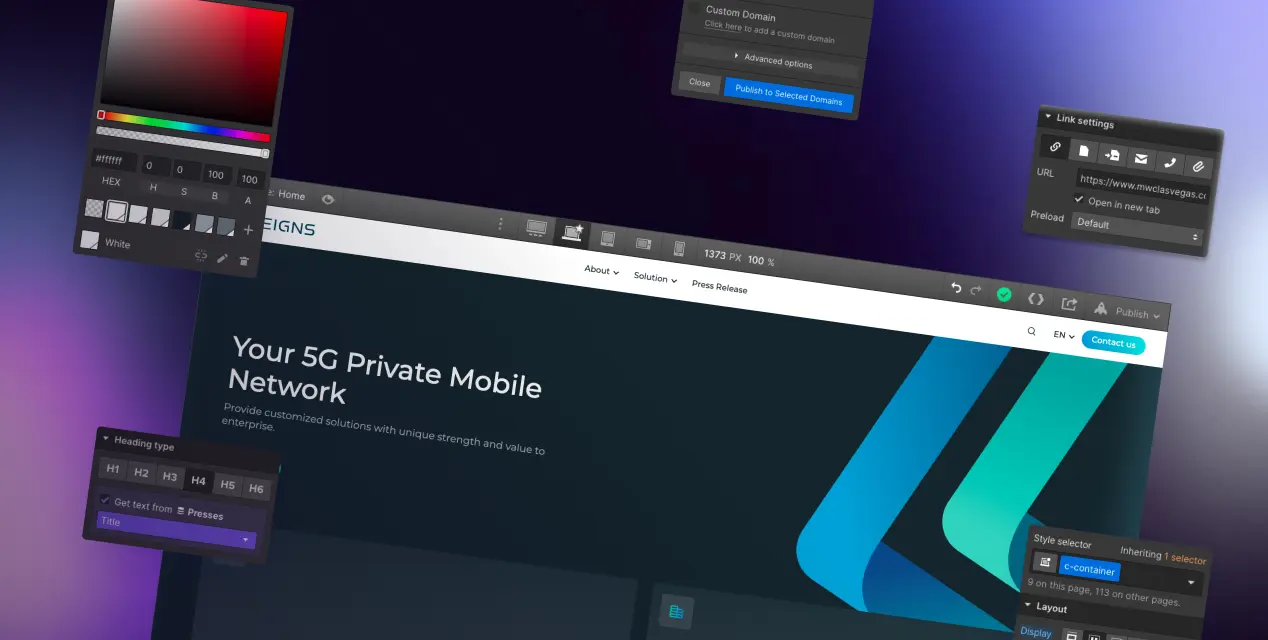 The Webflow visual development interface