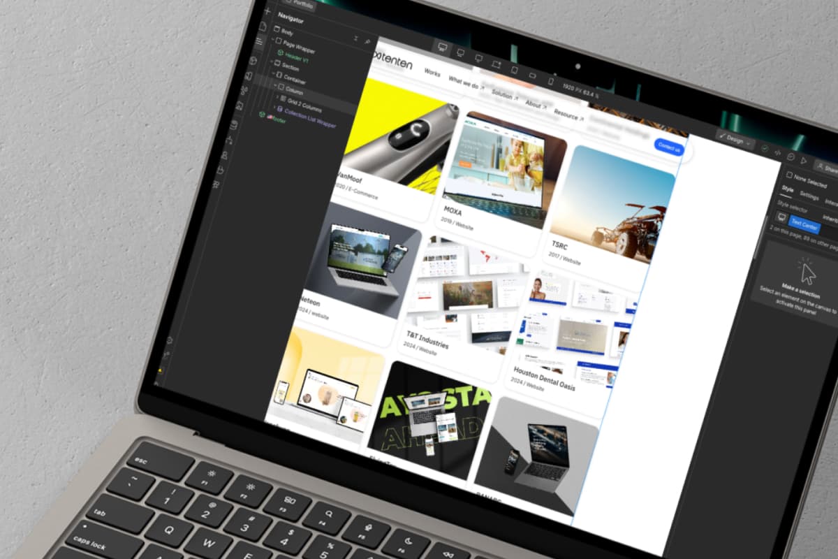 Custom code layered onto a Webflow project