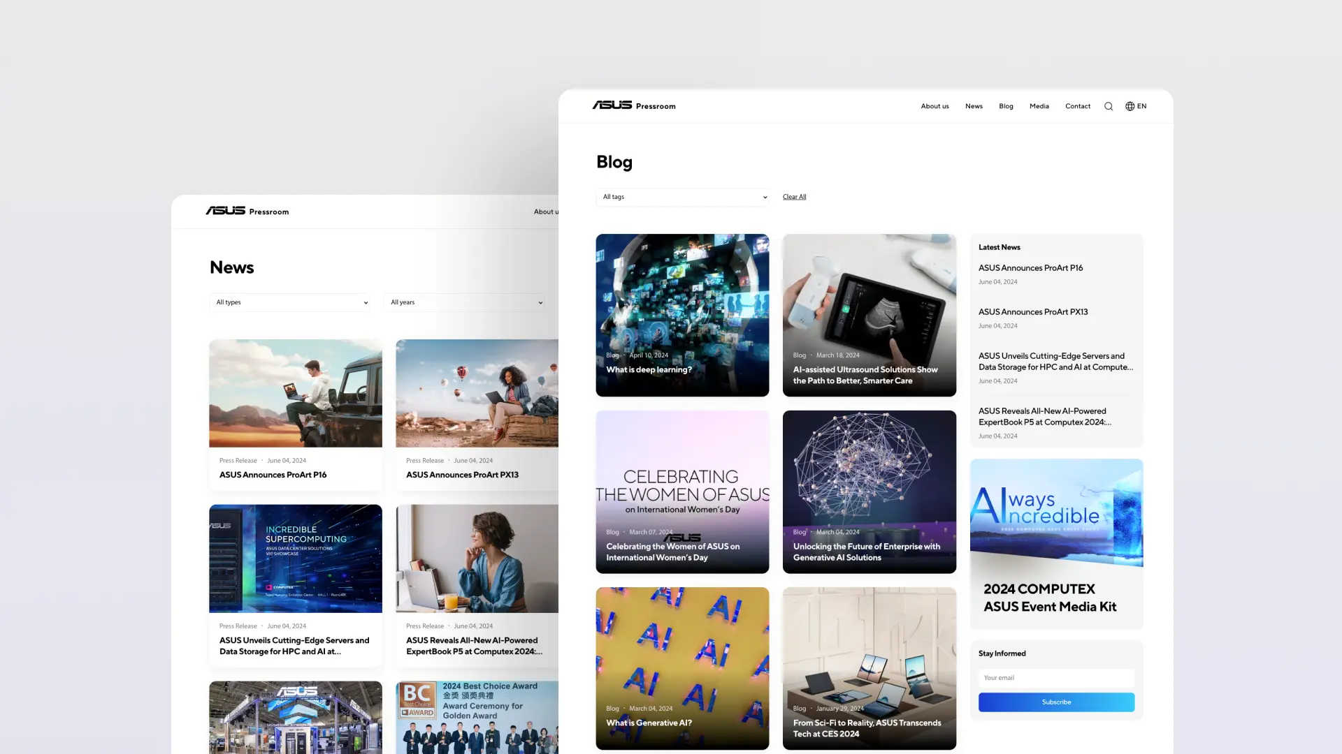 ASUS Pressroom project interface